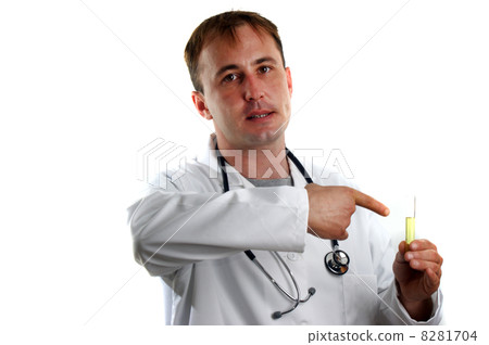 medical staff examines a test tube with yellow liquid medical staff examines a test tube with yellow liquid 8281704