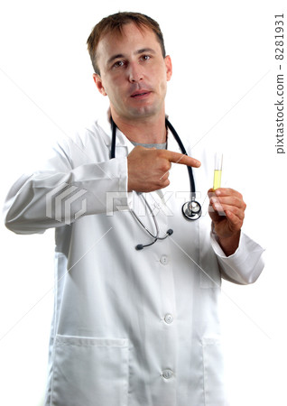medical staff examines a test tube with yellow liquid medical staff examines a test tube with yellow liquid 8281931