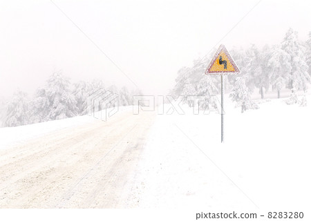Traffic road sign in snow 8283280