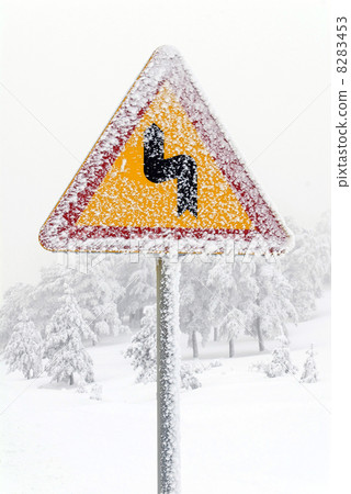 Traffic road sign in snow 8283453