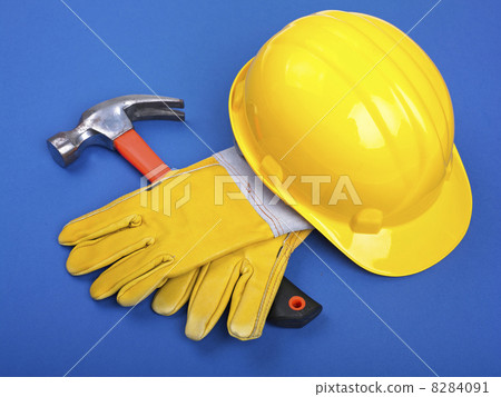 Worker equipment - HardHat Hammer And Gloves 8284091