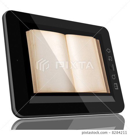 Tablet PC Computer and book - Digital Library Concept 8284211