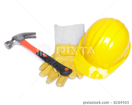 Hammer Hard Hat And Leather Gloves 8284503