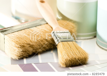 Painting supplies brush, can and swatch 8285479