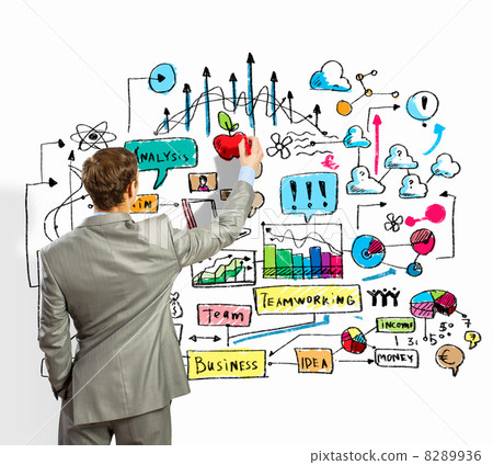 Businessman drawing sketches on wall Businessman drawing sketches on wall 8289936
