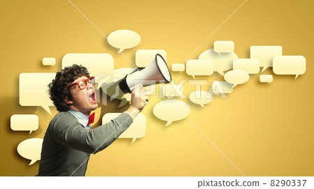 Young man with megaphone Young man with megaphone 8290337