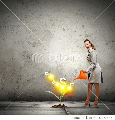 Business woman watering monet tree 8290887