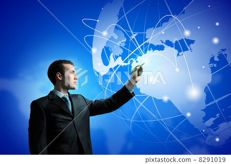 Businessman and media screen Businessman and media screen 8291019