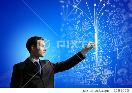 Businessman and media screen Businessman and media screen 8291020