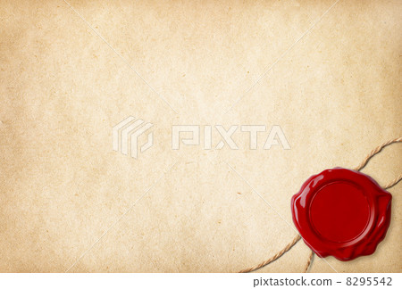 Old blank paper with wax seal and rope 8295542