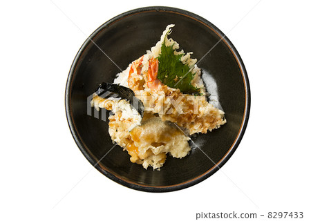 Bowl of rice and fried fish 8297433