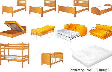 Bedroom furniture set, beds, sofa, vector Bedroom furniture set, beds, sofa, vector 8300046