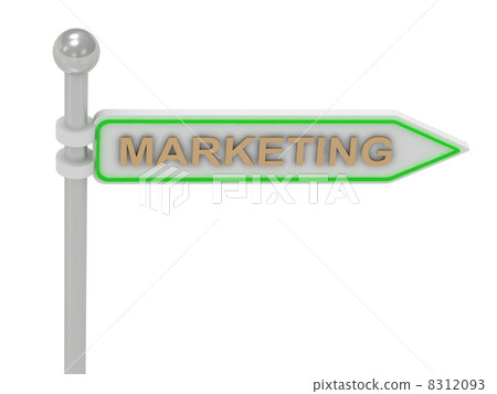 3d rendering of sign with gold "MARKETING" 8312093