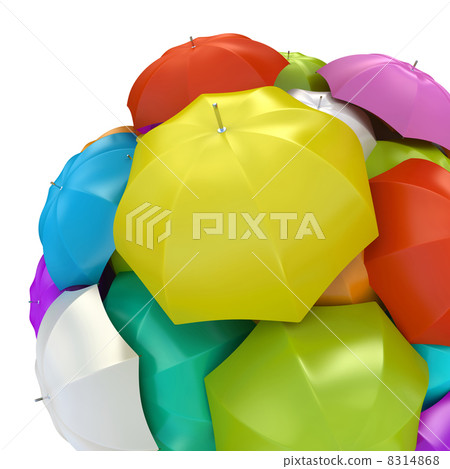 Colorful umbrellas in sphere 3D rendering Colorful umbrellas in sphere 3D rendering 8314868