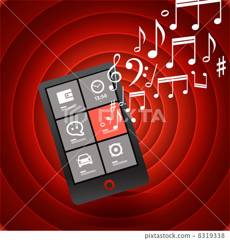 Retro style background with modern mobile phone silhouette 8319338