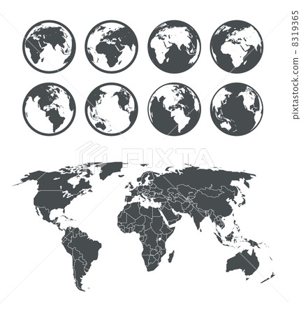 Globe and Earth map scheme collection. Selectable template 8319365