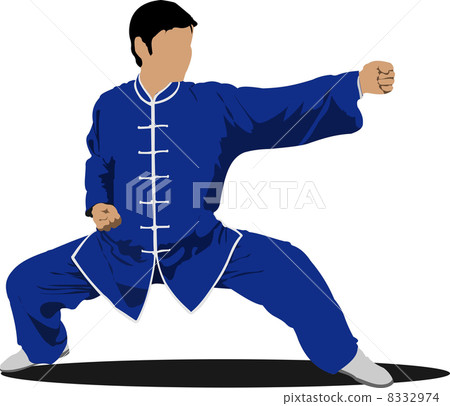 Wushu. KongFu.The sportsman in a position. Oriental combat sport Wushu. KongFu.The sportsman in a position. Oriental combat sport 8332974