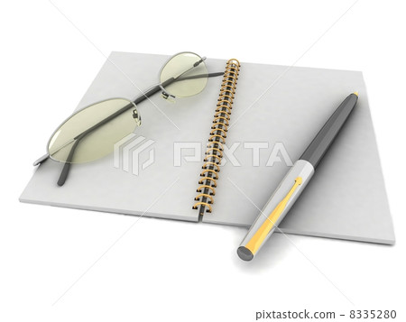 notebook with glasses and pen notebook with glasses and pen 8335280