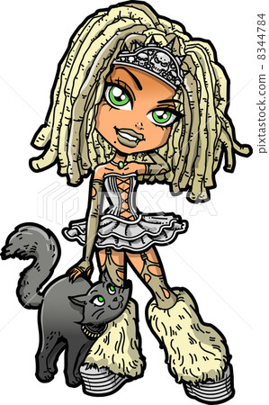 Blonde Goth Girl with Dreadlocks and Cat 8344784