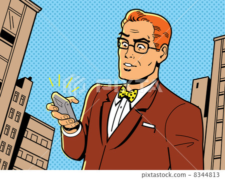 Retro Man With Glasses and Phone 8344813