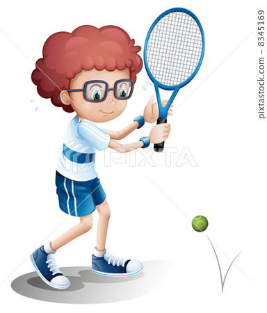 A boy with an eyeglass playing tennis A boy with an eyeglass playing tennis 8345169