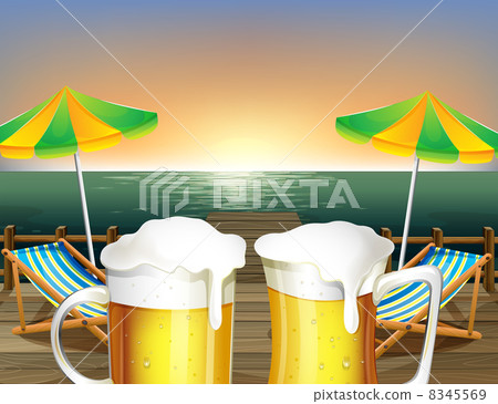 Mugs of cold beer at the beach Mugs of cold beer at the beach 8345569