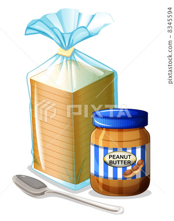 A bread with a peanut butter and a spoon 8345594