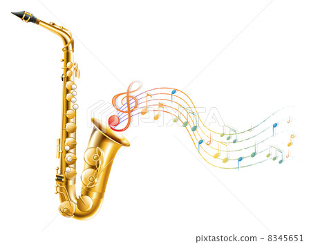 A golden saxophone with musical notes A golden saxophone with musical notes 8345651
