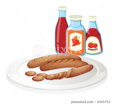 A plate of sausage with ketchups A plate of sausage with ketchups 8345752