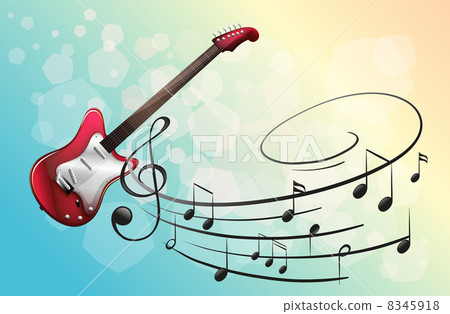 A red electric guitar with musical notes A red electric guitar with musical notes 8345918