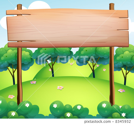 An empty wooden board at the top of the hills An empty wooden board at the top of the hills 8345932