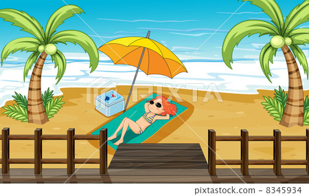 A girl sunbathing at the shore A girl sunbathing at the shore 8345934