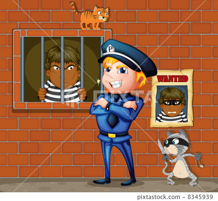 A prisoner at the jail and the policeman A prisoner at the jail and the policeman 8345939