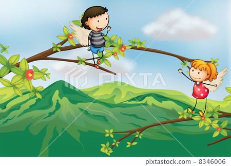 A girl and a boy at a branch of a tree 8346006