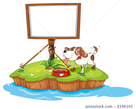 A puppy in an island with an empty board 8346105