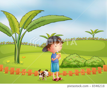 A boy with a dog at the park 8346218