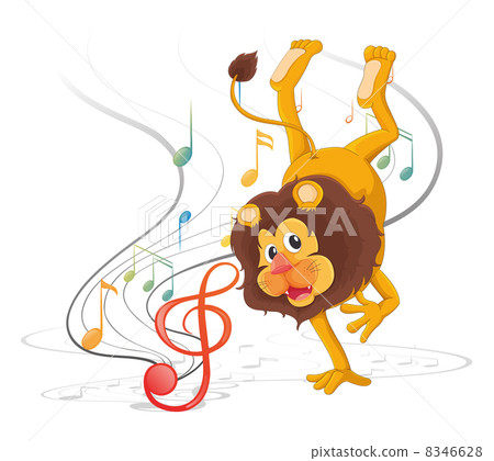 A lion dancing with musical notes 8346628