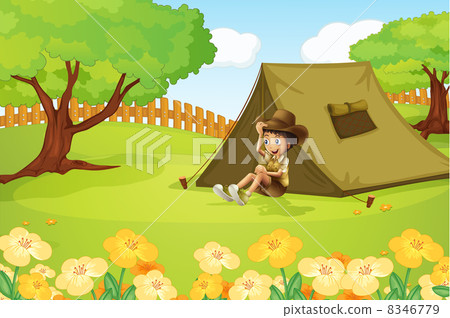 A boy and camping tent A boy and camping tent 8346779