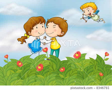 Couple in the garden with Mr. cupid Couple in the garden with Mr. cupid 8346781