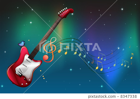 A red guitar with musical notes 8347338