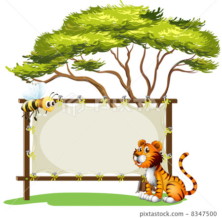 An animal and an insect beside the empty signage - Stock Illustration ...