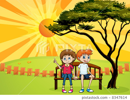 Kids sitting on a bench Kids sitting on a bench 8347614