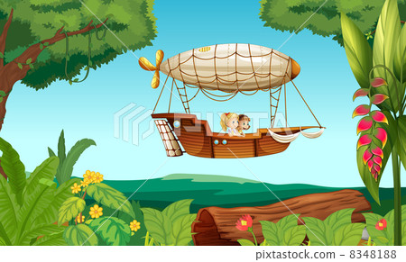 An airship flying with two young girls 8348188