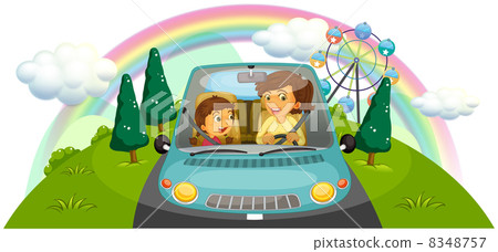 A mother driving the car with her daughter 8348757