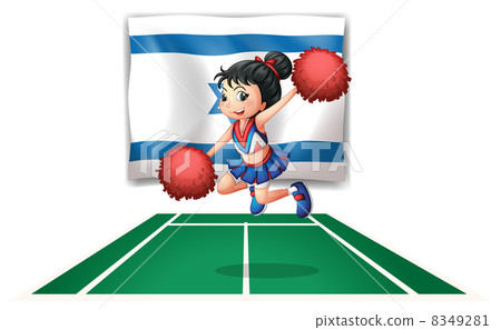 A cheerleader dancing in front of the Israel flag A cheerleader dancing in front of the Israel flag 8349281
