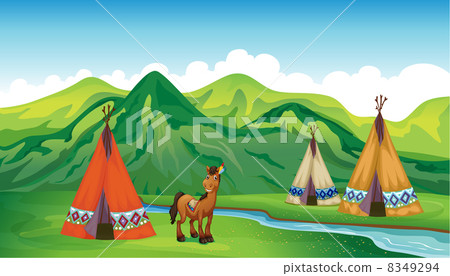 Tents and a smiling horse 8349294