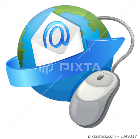 an earth, arrow, envelop and a mouse 8349317