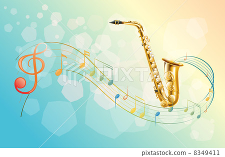 A saxophone and the musical symbols A saxophone and the musical symbols 8349411