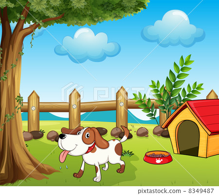 A thirsty dog inside the fence A thirsty dog inside the fence 8349487
