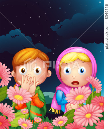Two girls hiding in the middle of the night Two girls hiding in the middle of the night 8349536